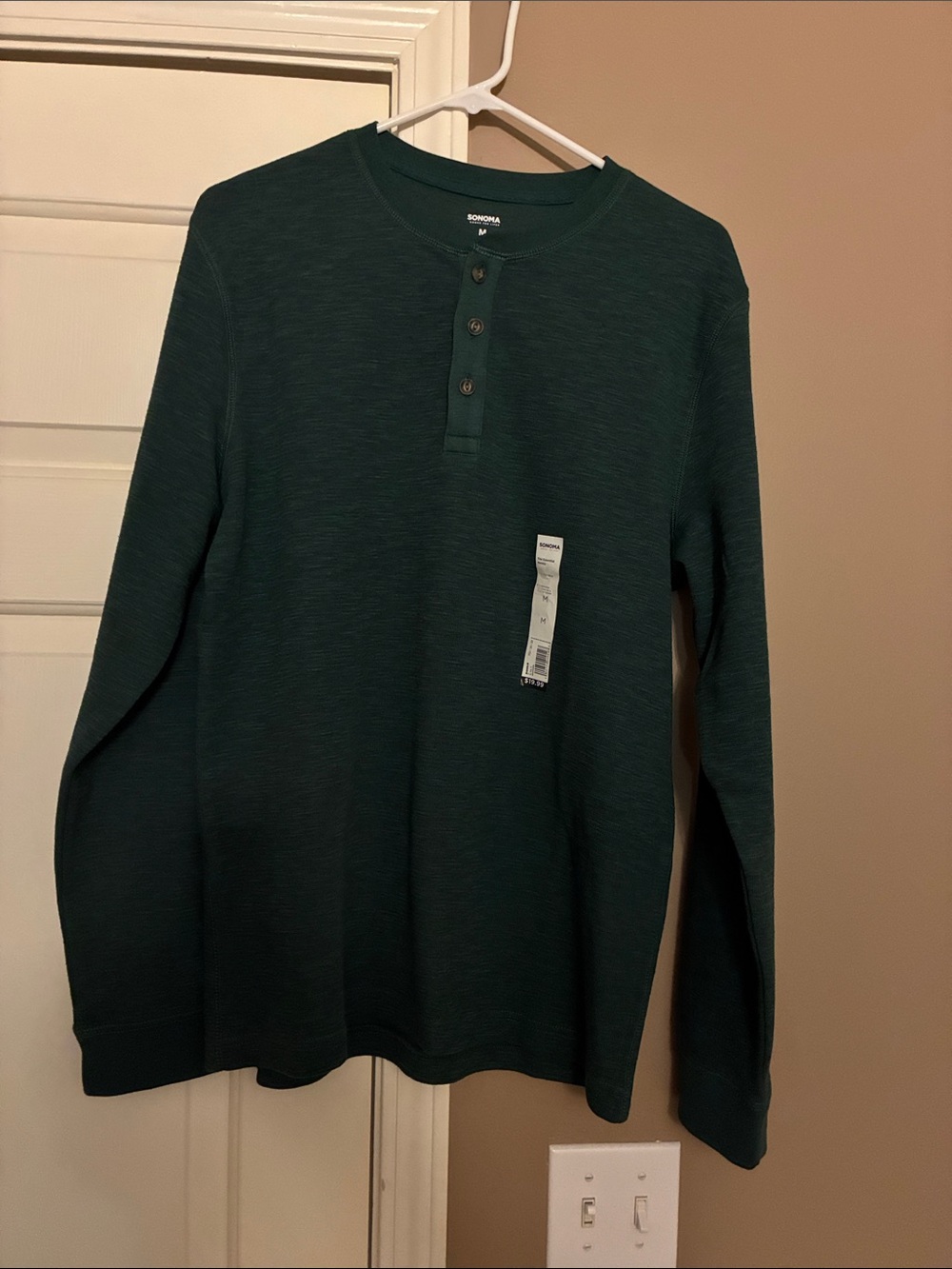 Sonoma Men's Dark Green Henley Long Sleeve Shirt